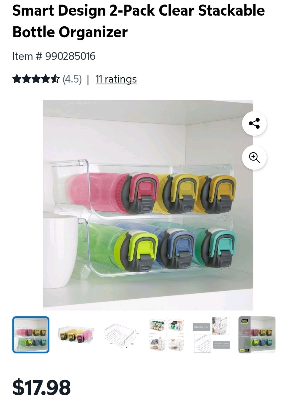 Clear Stackable Bottle Organizer with Colorful Lids